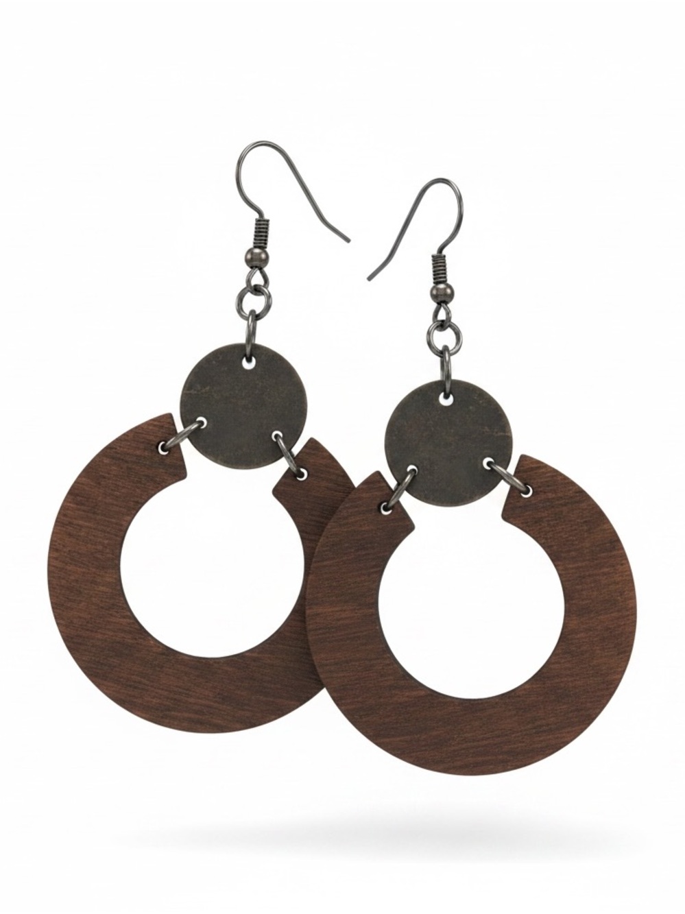 Brown Wood Hoop Drop Earrings - Unbranded